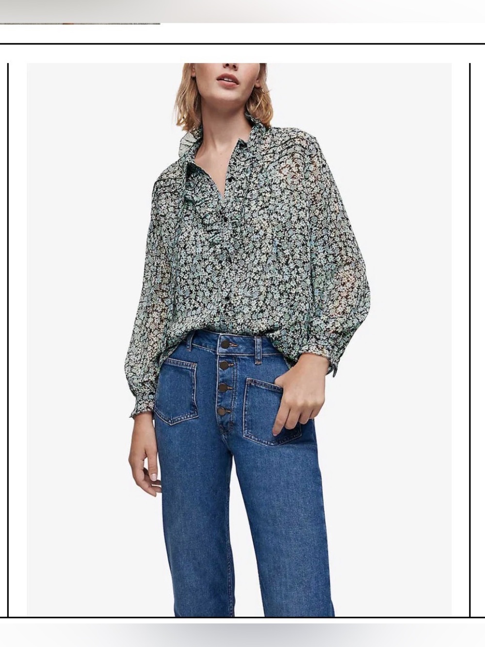 Maje Cenaza Ditzy Floral-Print Ruffled Collar & Cuffs Long Sleeve Shirt and Cami